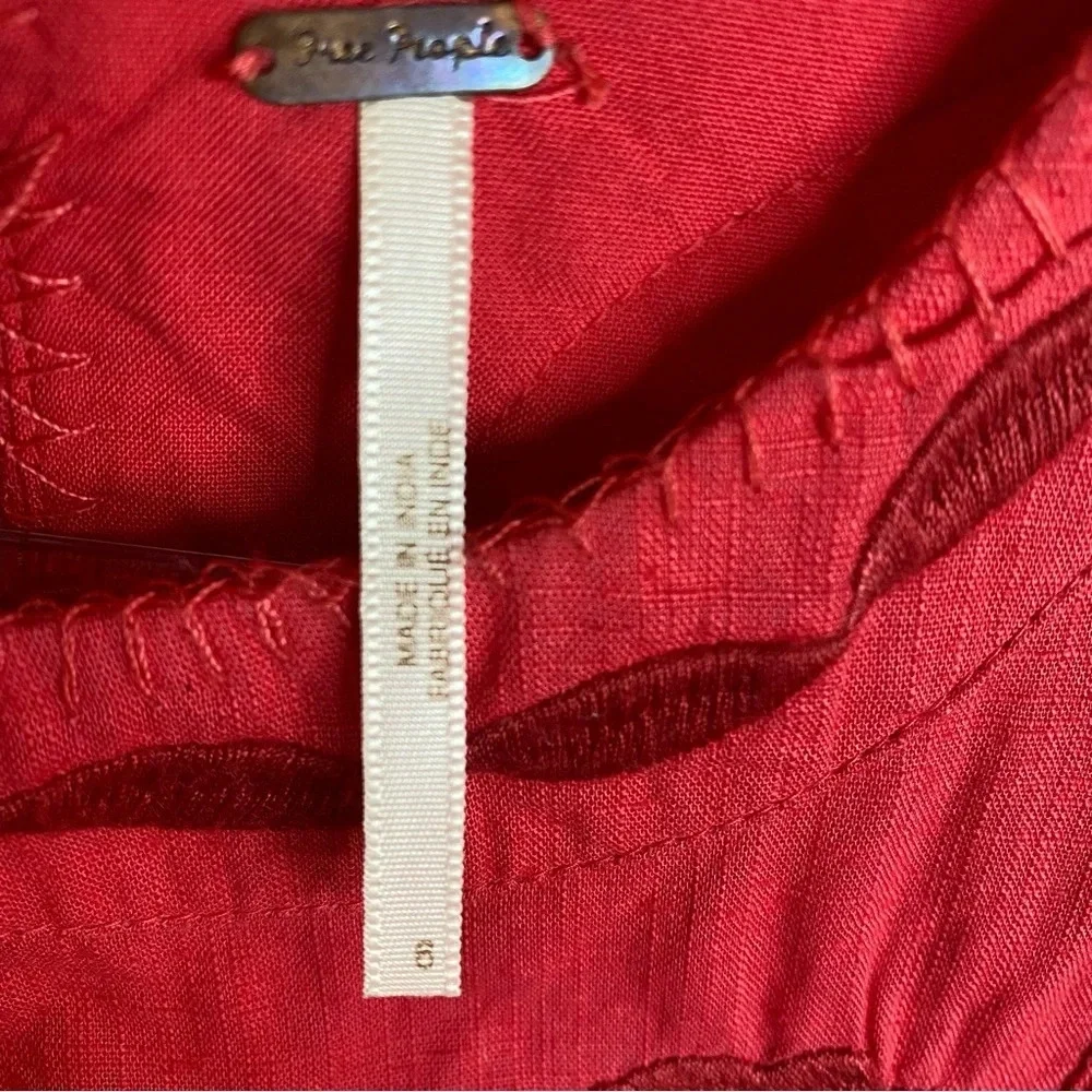 Free People Birds Of A Feather Coral Red Embroidered Sleveless Mini Dres… - Picture 8 of 16